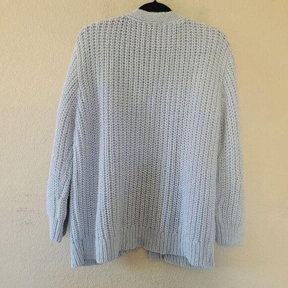 Womens 100% Wool Cardigan Sweater Size Medium Blue Open Chunky Knit Long Sleeve - Picture 6 of 8